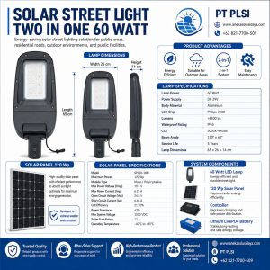 Lampu PJU Tenaga Surya 60 watt – LED Philips 145 lm/W dengan Baterai LiFePO4 60Ah