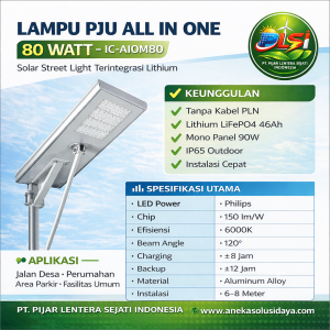 Lampu PJU Tenaga Surya All In One 80W Philips Chip – Terang, Hemat, Tahan 25 Tahun