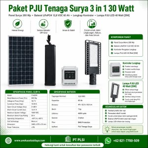 Lampu PJU Tenaga Surya 3 in 1 30 Watt: Solusi Penerangan Hemat Energi dengan Panel 150 WP dan Baterai Lithium